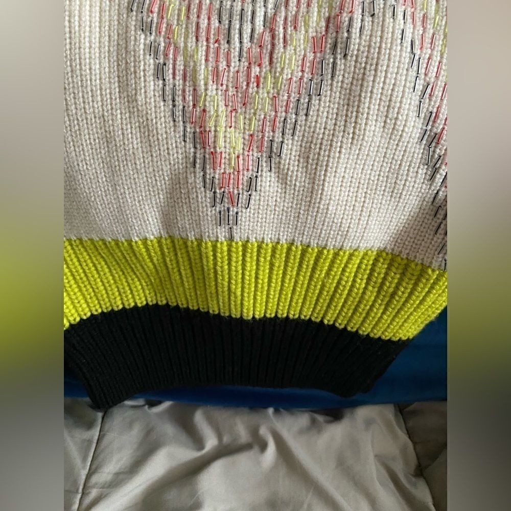KENZO   Sweater Womens Sz S Beige Wool Embroidered Multicolor  zig zag lines - Picture 12 of 12